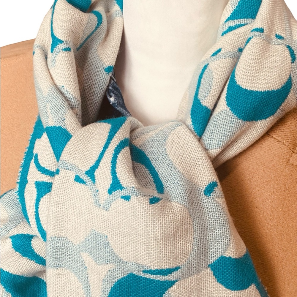 Coach Teal Merino Wool Signature Scarf - Picture 8 of 10